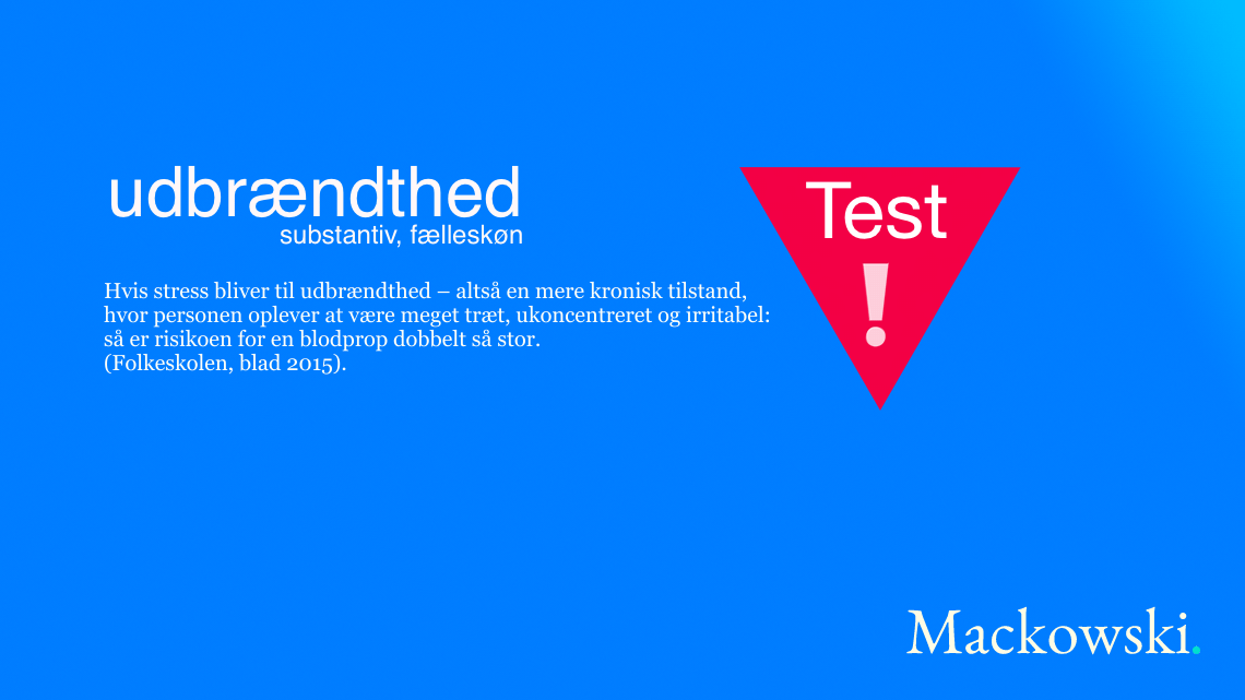 Udbrændthed test infografik på dansk med citat fra Folkeskolen (blad)