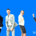 Lederstil test 4 ledere danser en slags sejrsdans på blå gradient baggrund