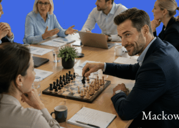 Machiavellisme test - leder snakker med medarbejder og spiller skak som udtryk for beregnende V1.1