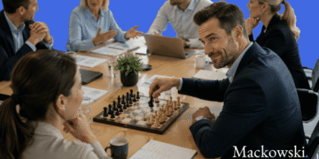 Machiavellisme test - leder snakker med medarbejder og spiller skak som udtryk for beregnende V1.1