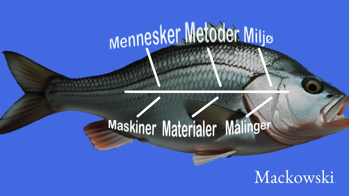 Ishikawa-diagrammet infografik med levende fisk